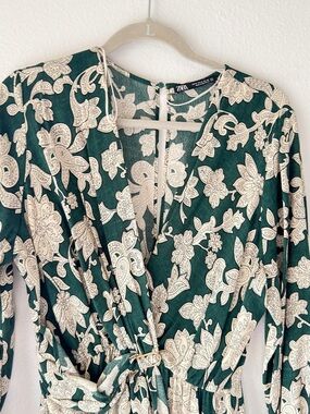 Zara Dark Green Romper with Cream Floral Print